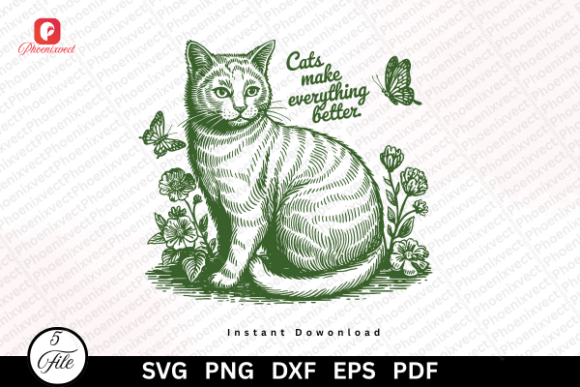 Floral Butterfly Cat Lover Mom SVG PNG
